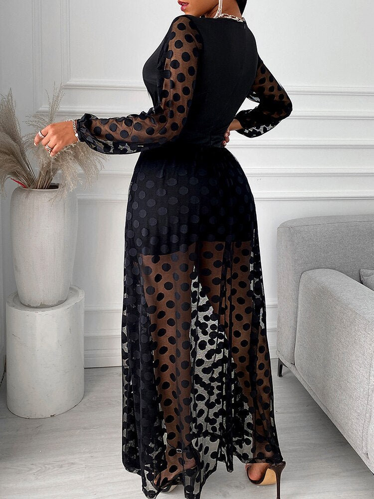 The Juna Polk Dot Long Sleeve Maxi Dress