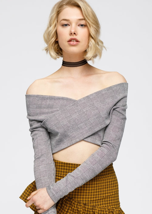 The Glen Plaid Off Shoulder Crop Top