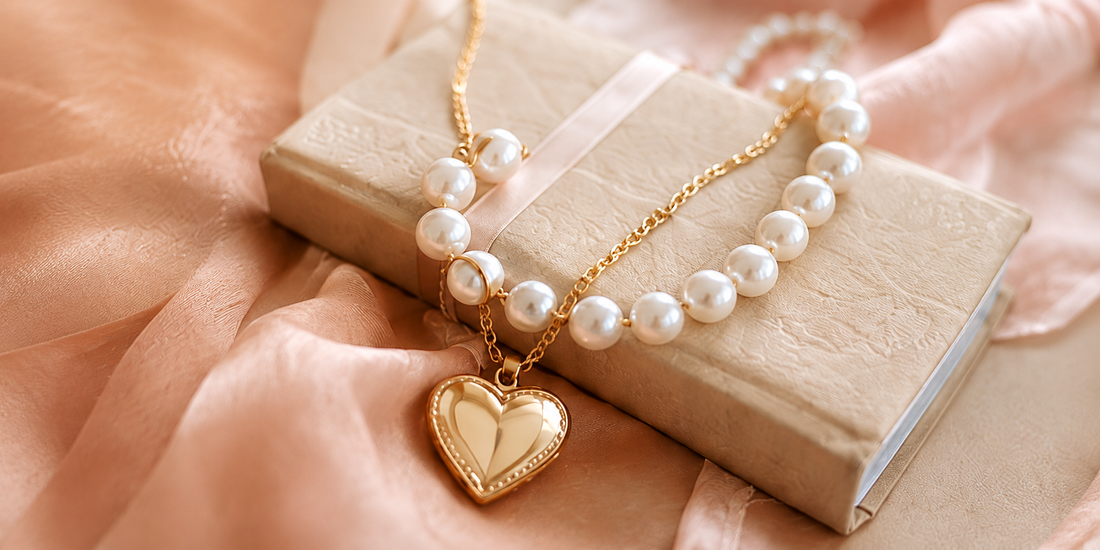 Pearl necklace with gold heart
