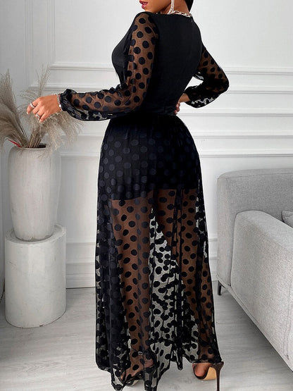 The Juna Polk Dot Long Sleeve Maxi Dress
