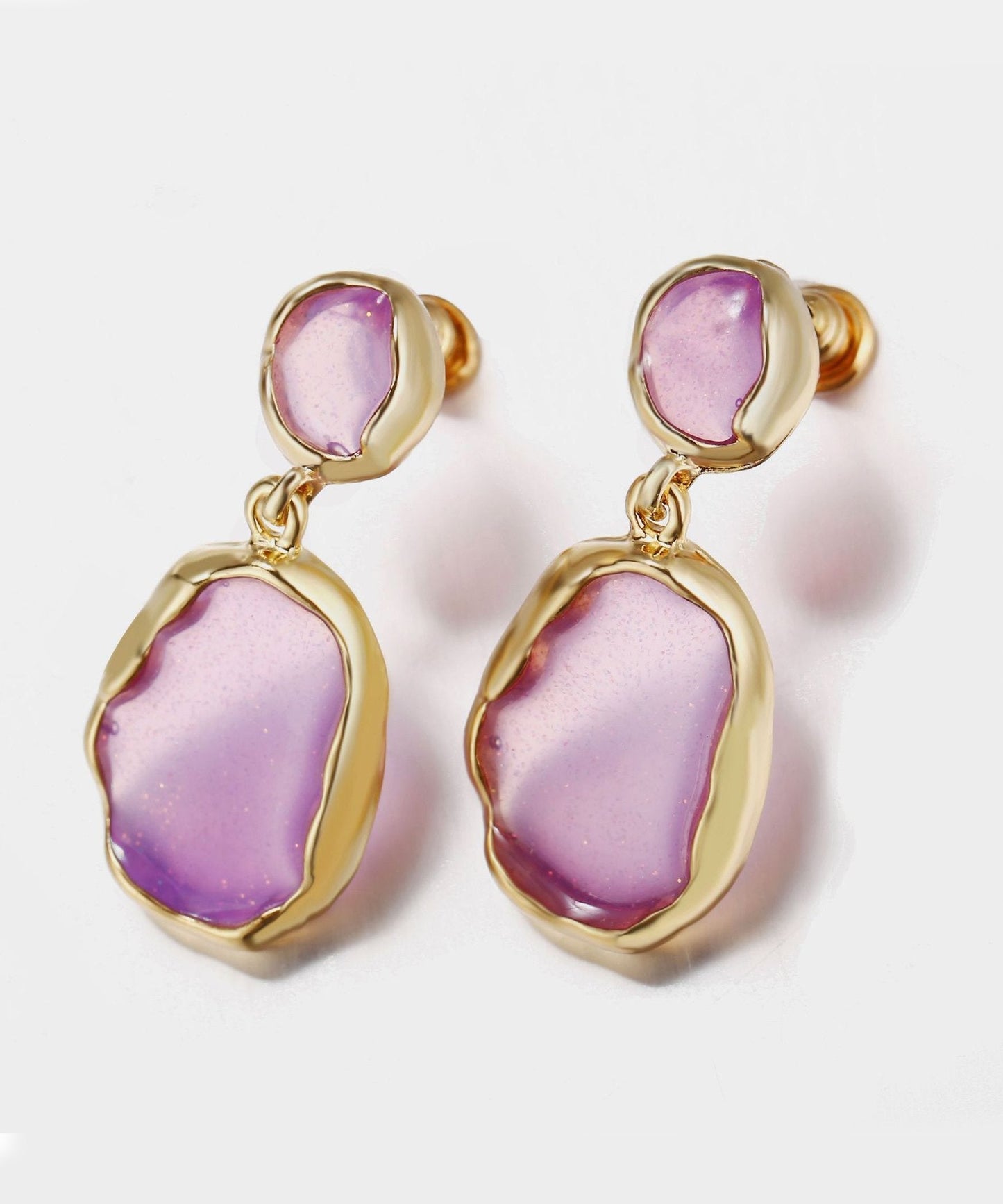 Transparent Glass Stone Drop Earring - Purple 18K Gold