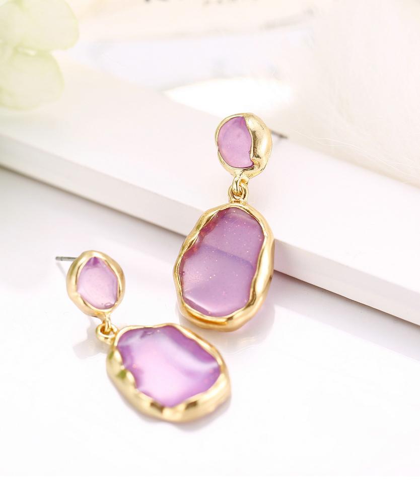 Transparent Glass Stone Drop Earring - Purple 18K Gold