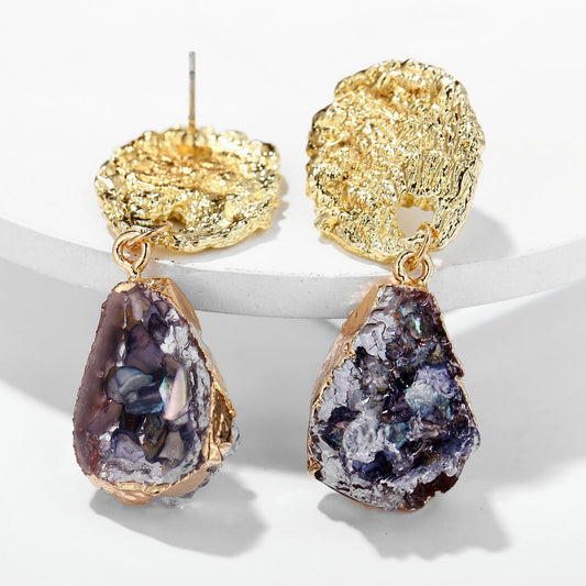 Glass Stone Drop Earring - Purple 18K Gold