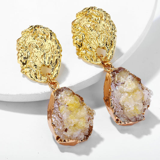 Glass Stone Drop Earring - Yellow 18K Gold