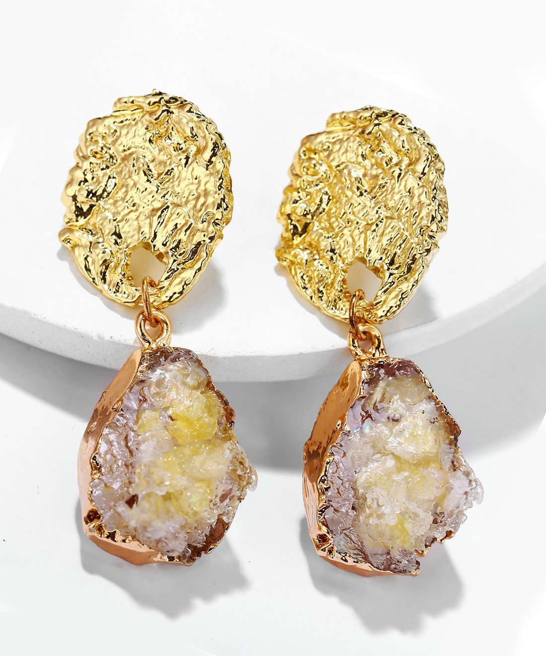 Glass Stone Drop Earring - Yellow 18K Gold