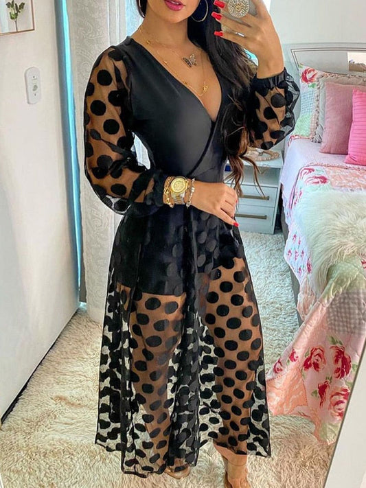 The Juna Polk Dot Long Sleeve Maxi Dress