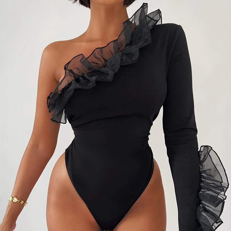 The Sutton Mesh One Shoulder Bodysuit